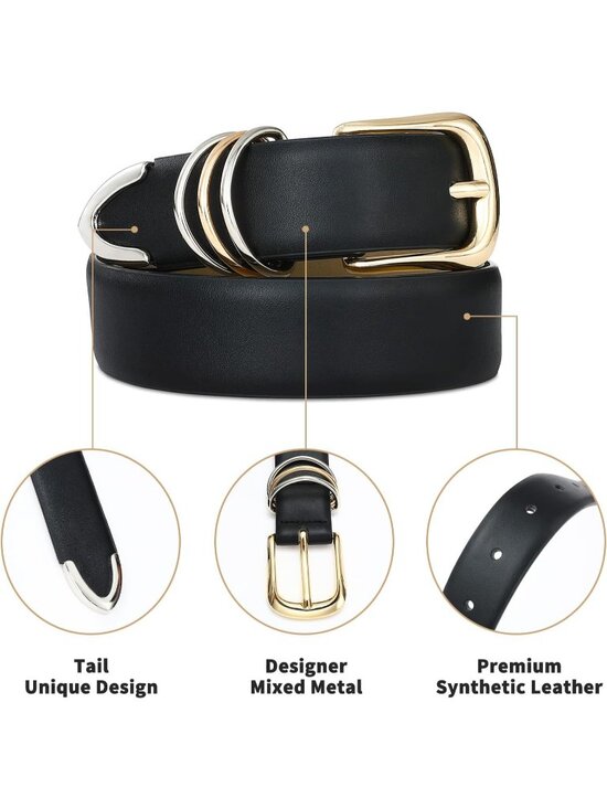 Women Gold Sliver Leather Dress Belt Jeans Pant Fashion With Classic Gold Buckle